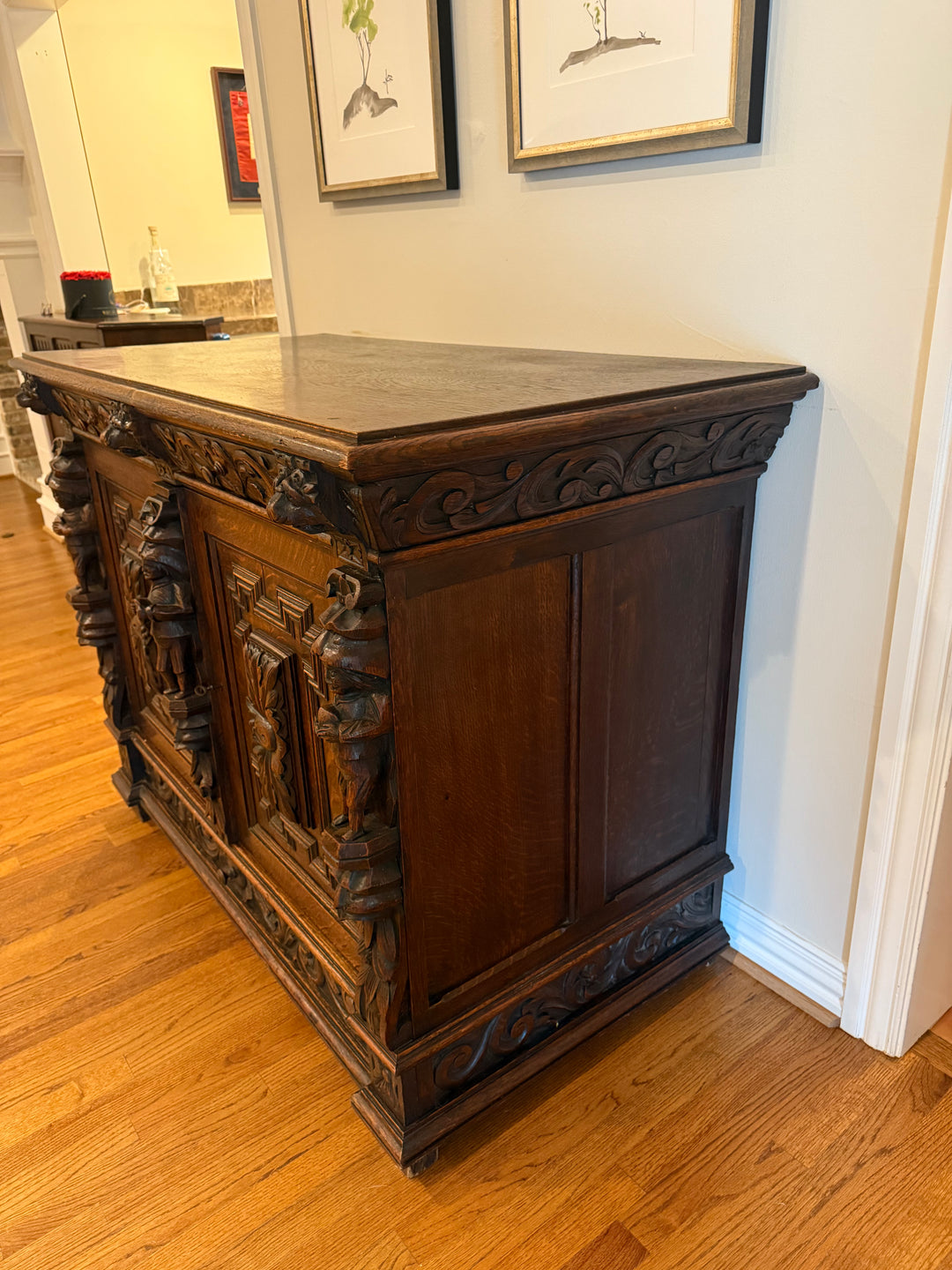 Antique French Renaissance Revival Server Sideboard Buffet Cabinet Oak 19C