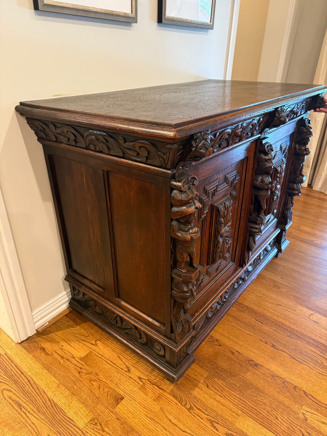 Antique French Renaissance Revival Server Sideboard Buffet Cabinet Oak 19C