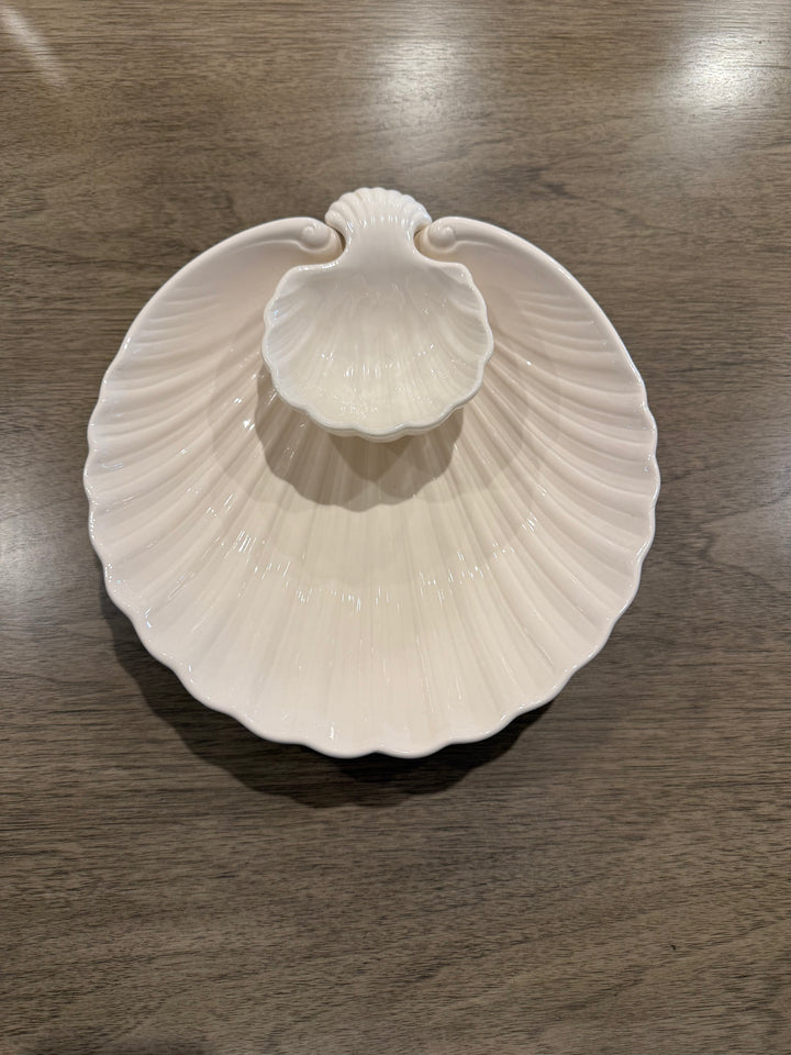 Vintage Fitz and Floyd White Ceramic Chip and Dip Server