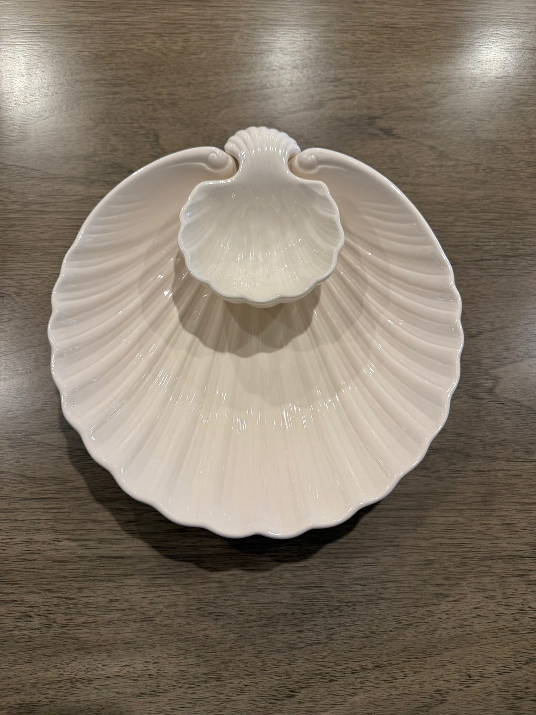 Vintage Fitz and Floyd White Ceramic Chip and Dip Server