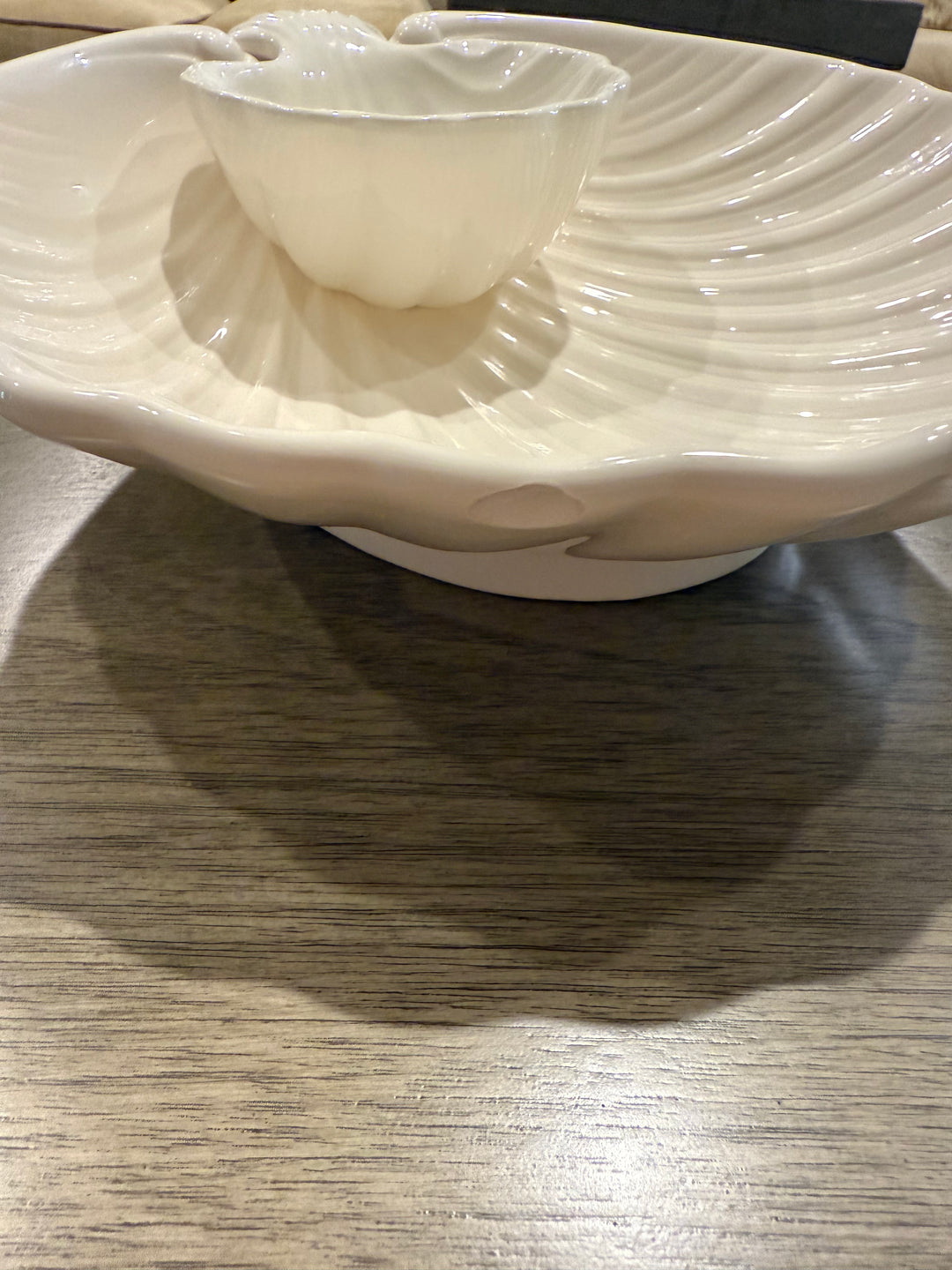 Vintage Fitz and Floyd White Ceramic Chip and Dip Server