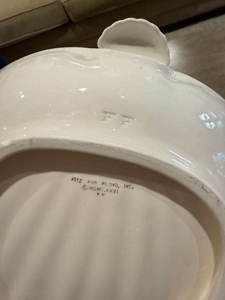 Vintage Fitz and Floyd White Ceramic Chip and Dip Server