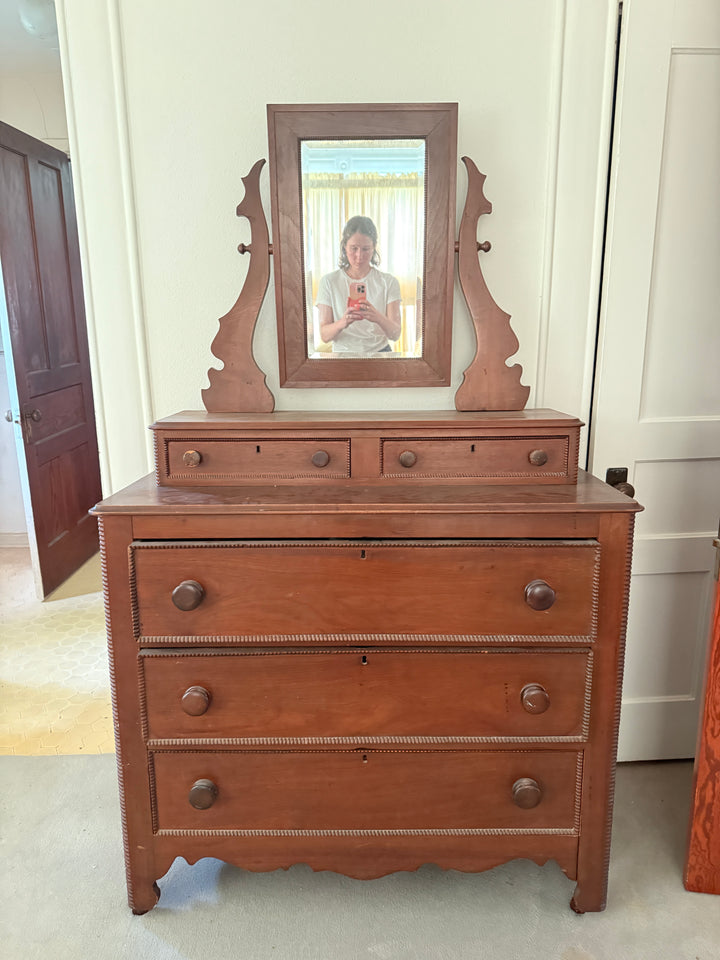 Antique 19th Century Dresser with Mirror – Hand-Cut Dovetails, Original Finish *Local Pickup Available in Honey Grove, TX*