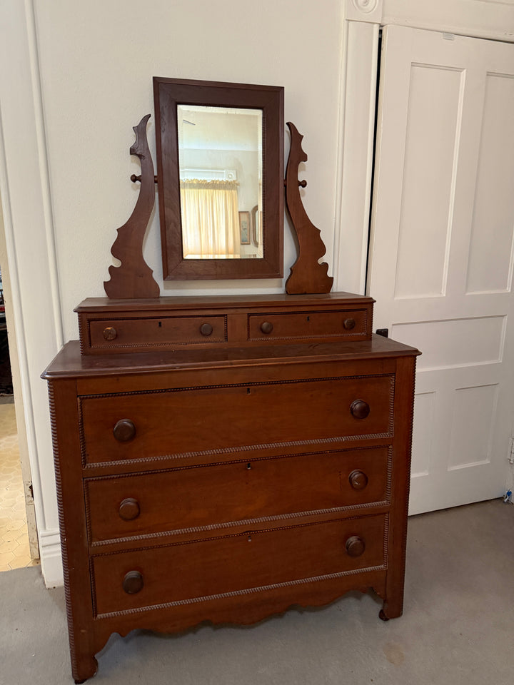 Antique 19th Century Dresser with Mirror – Hand-Cut Dovetails, Original Finish *Local Pickup Available in Honey Grove, TX*