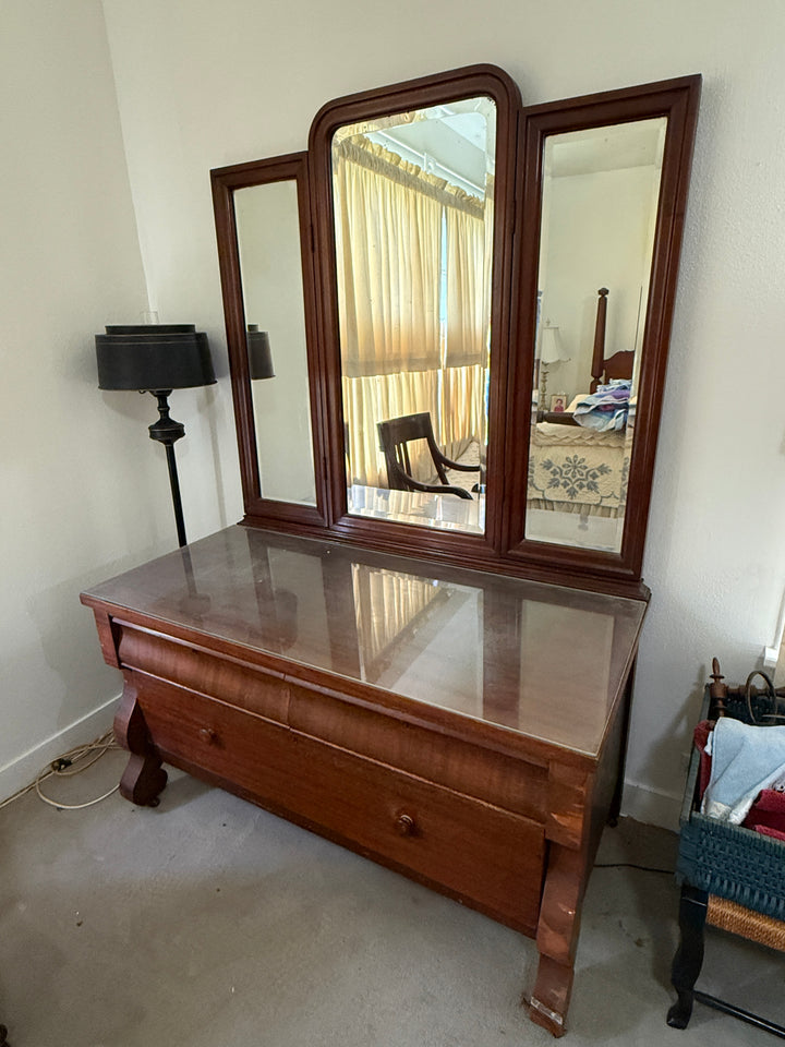 Antique Solid Mahogany Tri-Fold Mirror Imperial Dresser *Local Pickup Available in Honey Grove, TX*