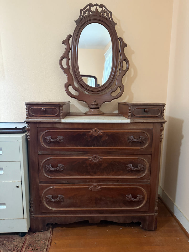 Victorian Marble-Top Dresser with Ornate Mirror *Local Pickup Available in Honey Grove, TX*