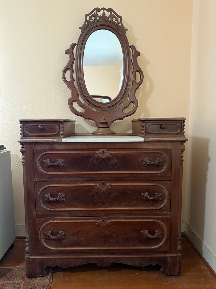 Victorian Marble-Top Dresser with Ornate Mirror *Local Pickup Available in Honey Grove, TX*