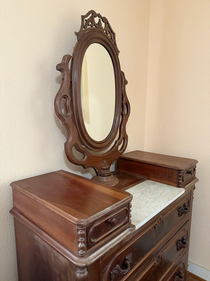 Victorian Marble-Top Dresser with Ornate Mirror *Local Pickup Available in Honey Grove, TX*