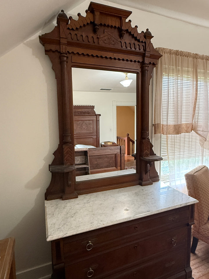 Victorian Style Walnut Dresser with Marble Top and Standing Mirror *Local Pickup Available in Honey Grove, TX*