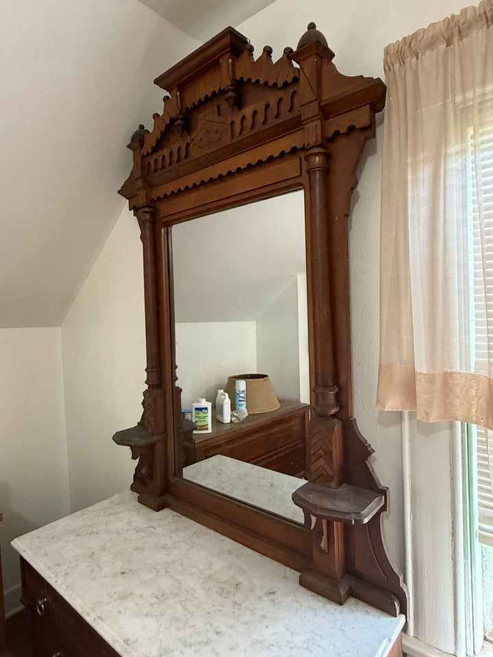 Victorian Style Walnut Dresser with Marble Top and Standing Mirror *Local Pickup Available in Honey Grove, TX*