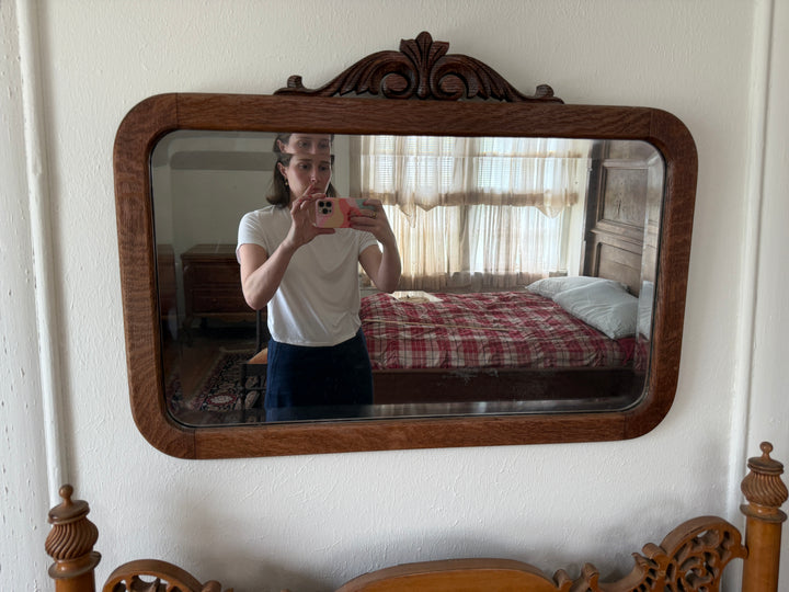 Antique Oak Framed Wall Mirror with Beveled Glass *Local Pickup Available in Honey Grove, TX*