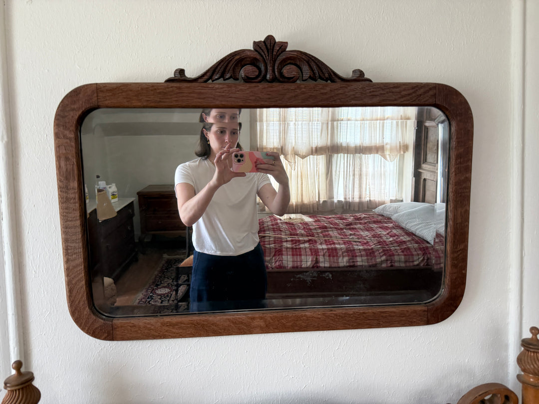 Antique Oak Framed Wall Mirror with Beveled Glass *Local Pickup Available in Honey Grove, TX*