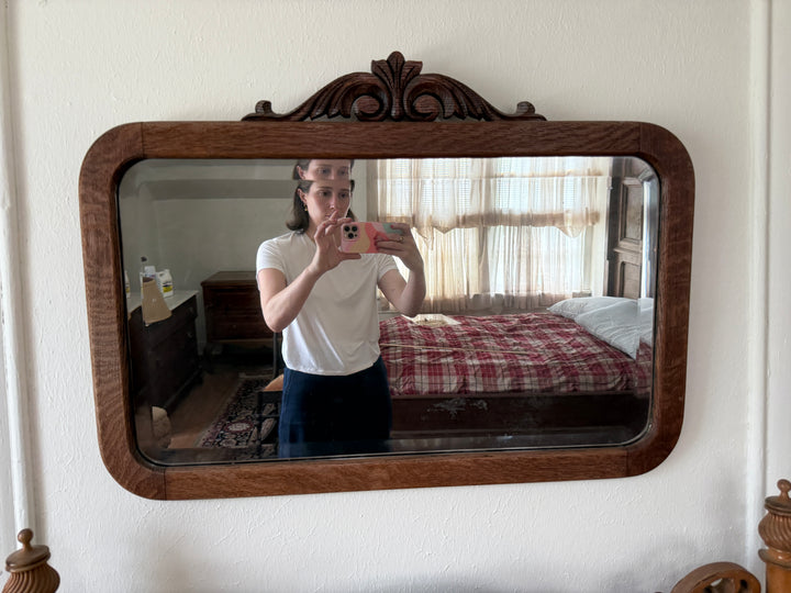 Antique Oak Framed Wall Mirror with Beveled Glass *Local Pickup Available in Honey Grove, TX*