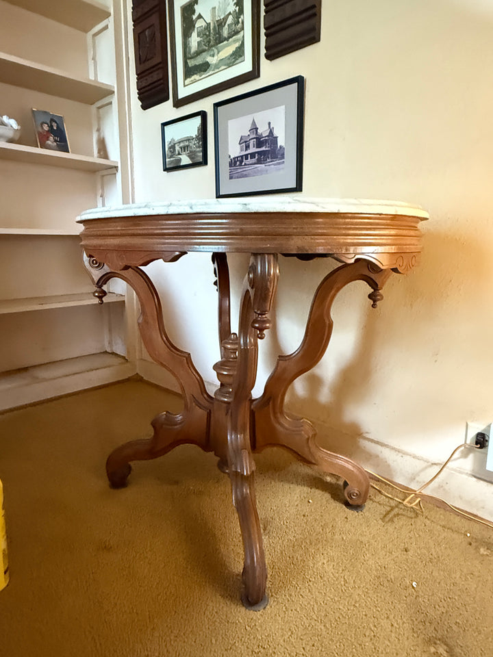Victorian Marble-Top Parlor Table – Antique Solid Wood *Local Pickup Available in Honey Grove, TX*