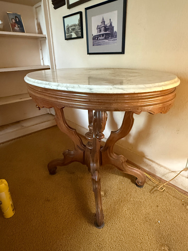 Victorian Marble-Top Parlor Table – Antique Solid Wood *Local Pickup Available in Honey Grove, TX*
