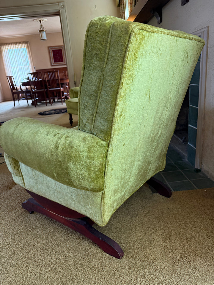 Vintage Mid-Century Green Velvet Lounge Chair – Rocking Base Convertible *Local Pickup Available in Honey Grove, TX*