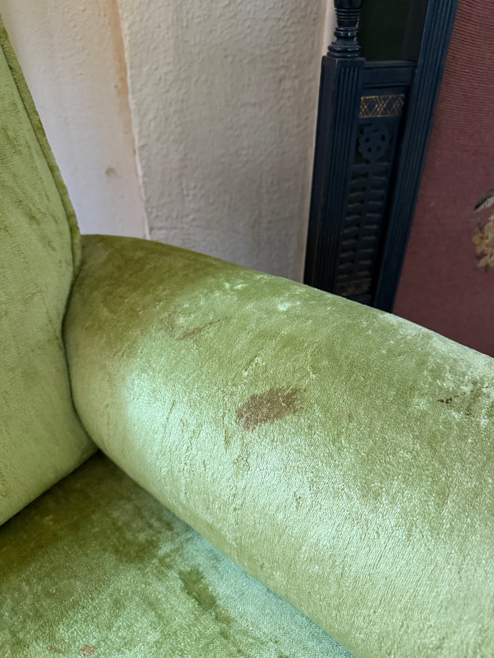 Vintage Mid-Century Green Velvet Lounge Chair – Rocking Base Convertible *Local Pickup Available in Honey Grove, TX*