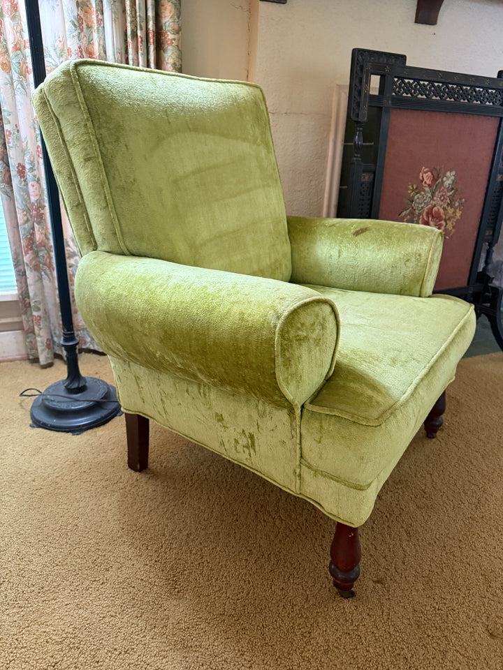 Vintage Mid-Century Green Velvet Lounge Chair – Rocking Base Convertible *Local Pickup Available in Honey Grove, TX*