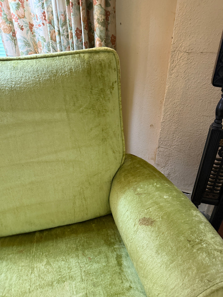 Vintage Mid-Century Green Velvet Lounge Chair – Rocking Base Convertible *Local Pickup Available in Honey Grove, TX*