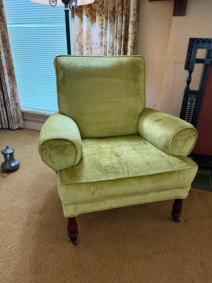 Vintage Mid-Century Green Velvet Lounge Chair – Rocking Base Convertible *Local Pickup Available in Honey Grove, TX*