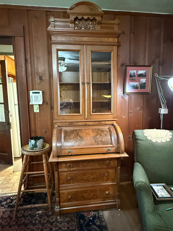 Burled Walnut Eastlake-Style Secretary Desk and Bookcase *Local Pickup Available in Honey Grove, TX*