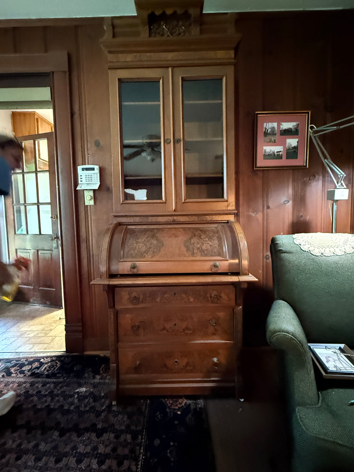 Burled Walnut Eastlake-Style Secretary Desk and Bookcase *Local Pickup Available in Honey Grove, TX*