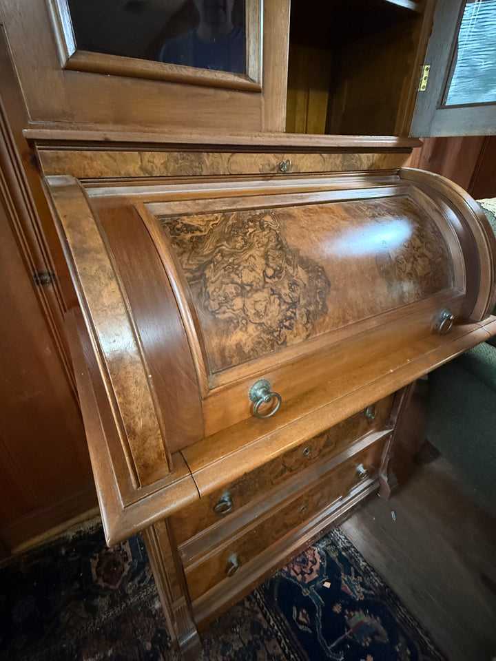 Burled Walnut Eastlake-Style Secretary Desk and Bookcase *Local Pickup Available in Honey Grove, TX*
