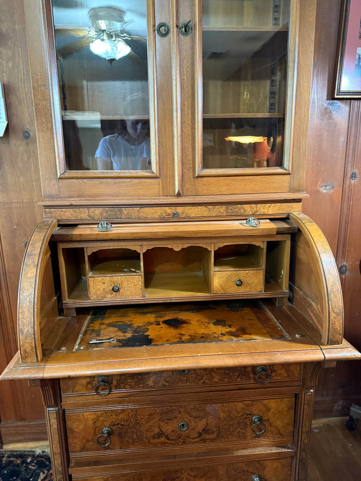 Burled Walnut Eastlake-Style Secretary Desk and Bookcase *Local Pickup Available in Honey Grove, TX*