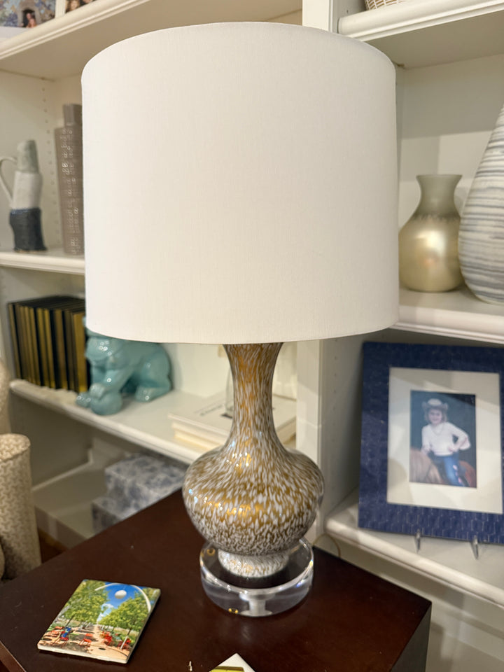Gold and White Glass Table Lamp with Acrylic Base