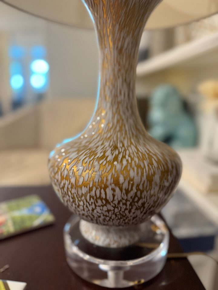 Gold and White Glass Table Lamp with Acrylic Base