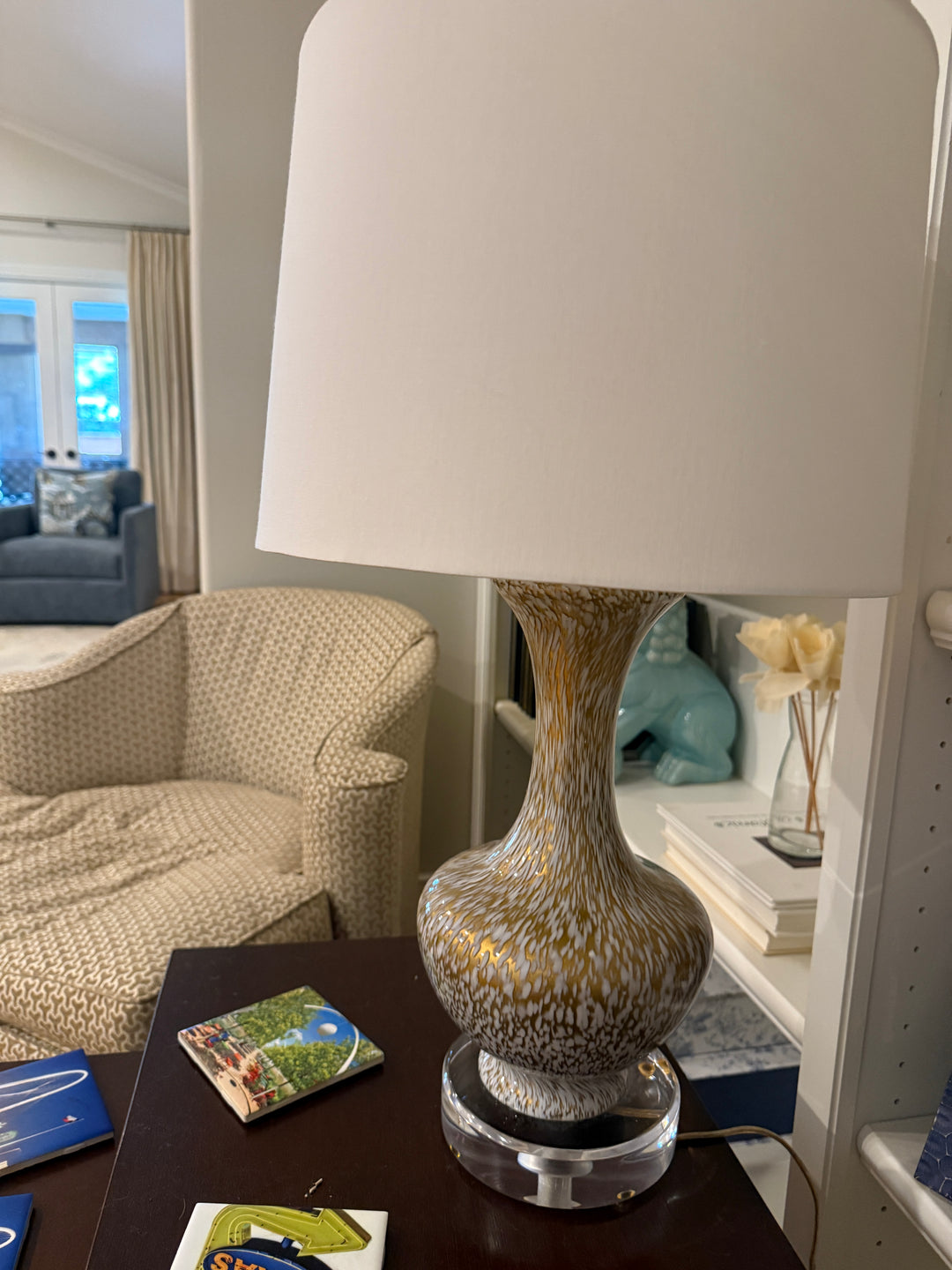 Gold and White Glass Table Lamp with Acrylic Base