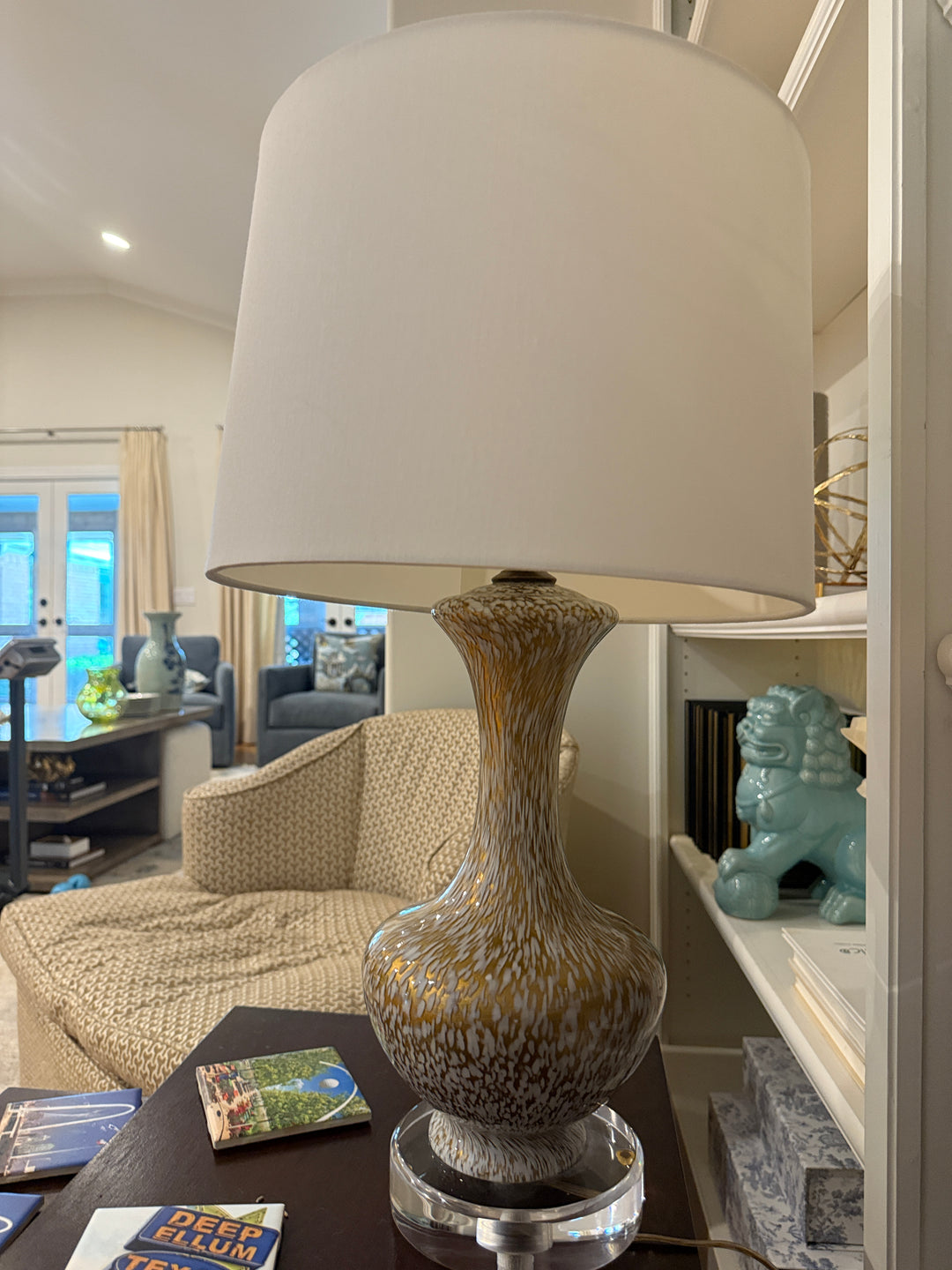 Gold and White Glass Table Lamp with Acrylic Base
