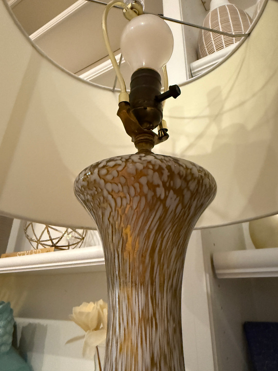 Gold and White Glass Table Lamp with Acrylic Base
