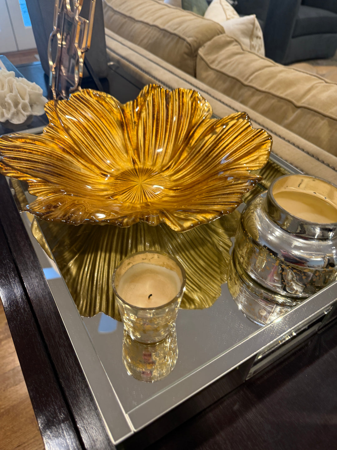 Floral Gold Glass Bowl