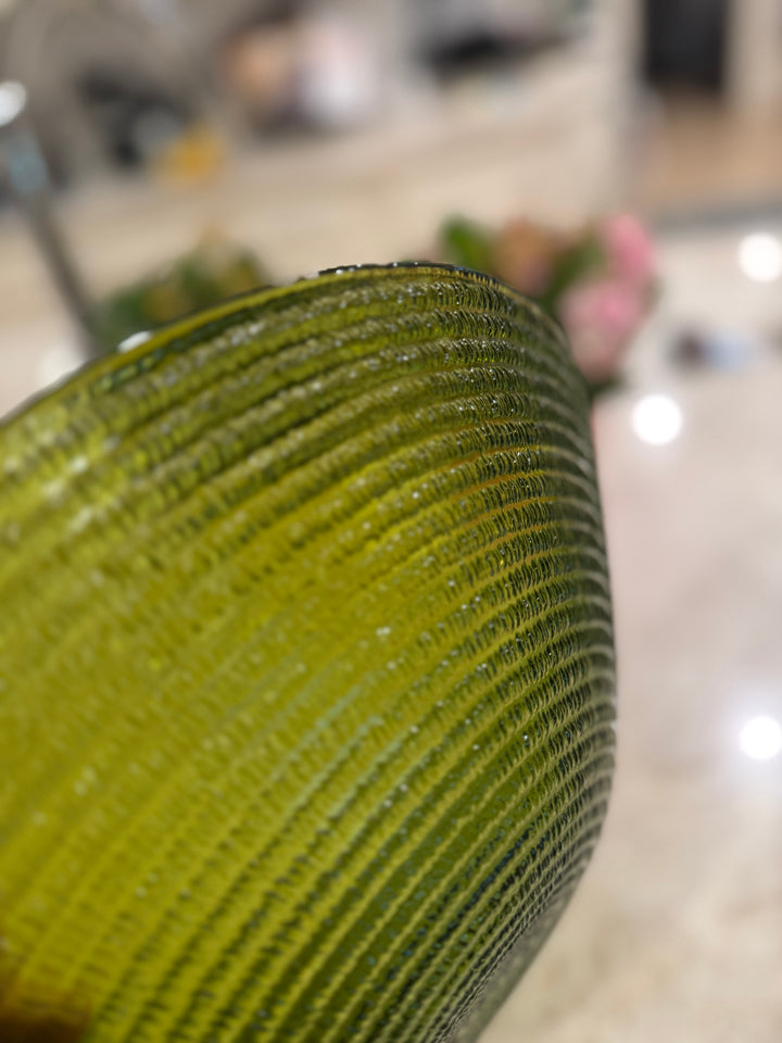 Vintage Glass Avocado Green Large Serving Bowl and Plate