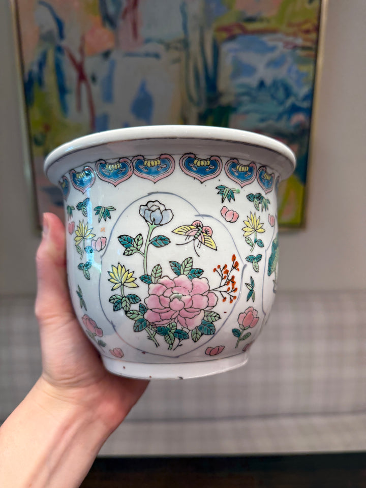 Vintage Chinese Painted Porcelain Jardiniere Planter