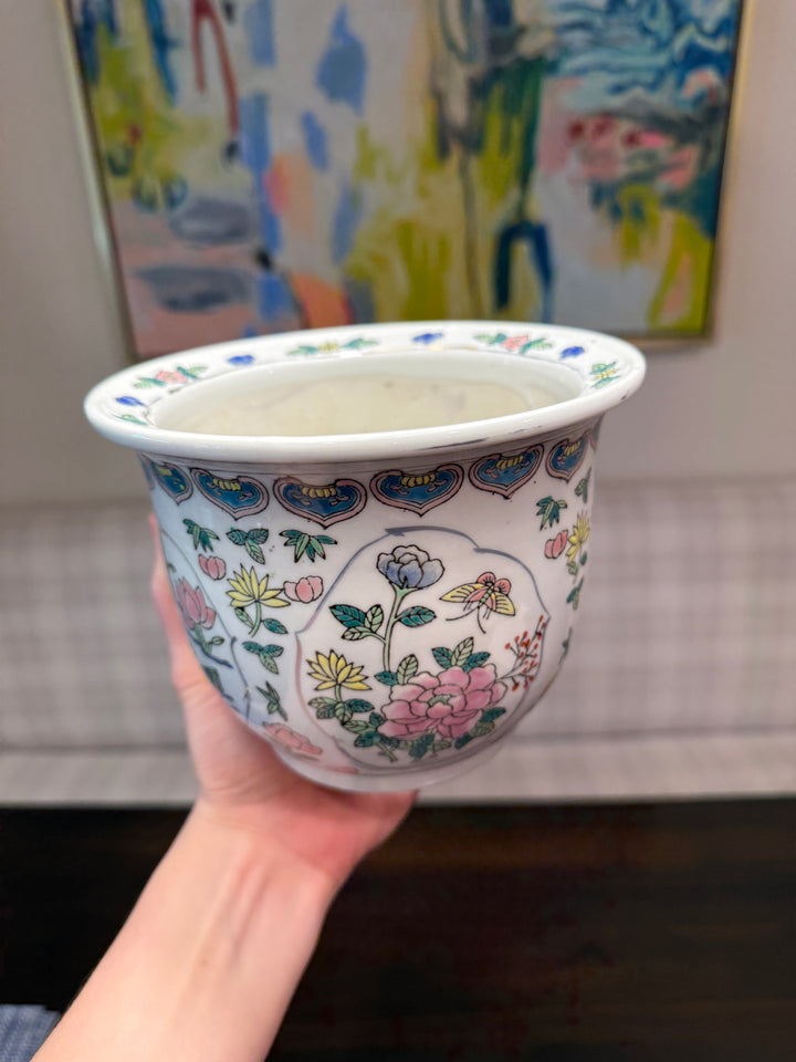 Vintage Chinese Painted Porcelain Jardiniere Planter