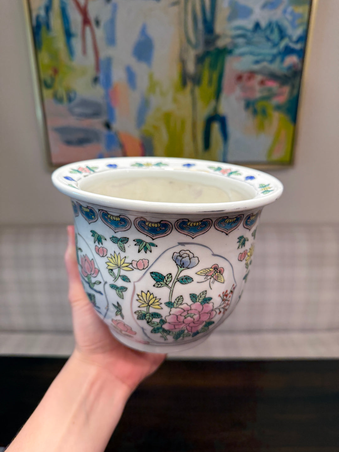 Vintage Chinese Painted Porcelain Jardiniere Planter