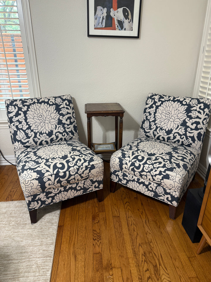 Custom Blue and White Upholstered Chairs