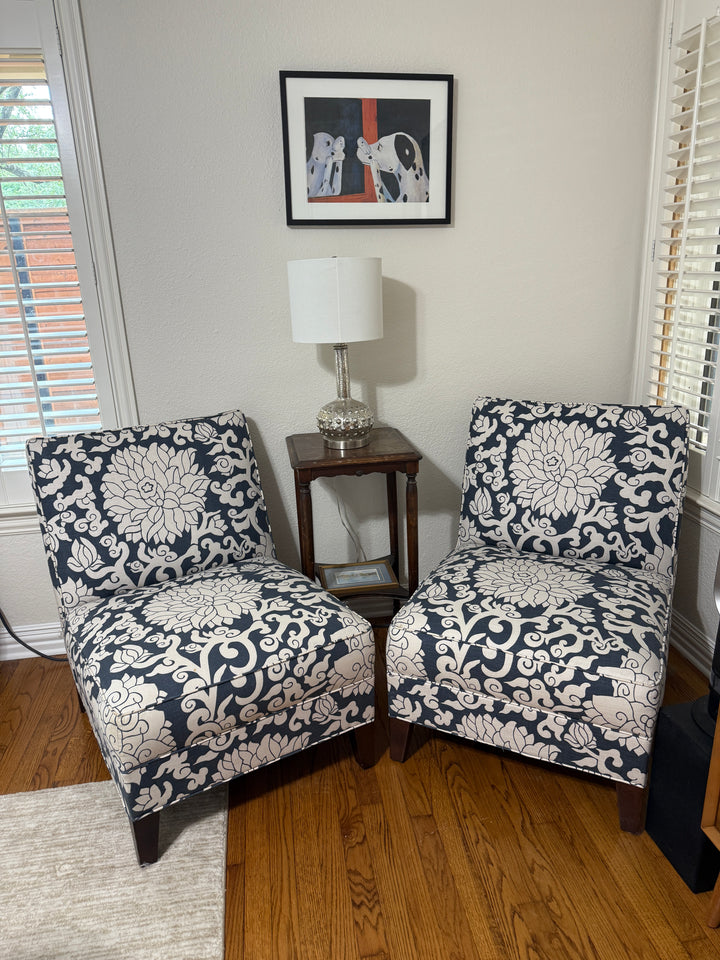Custom Blue and White Upholstered Chairs