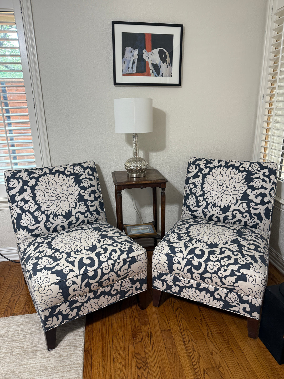 Custom Blue and White Upholstered Chairs