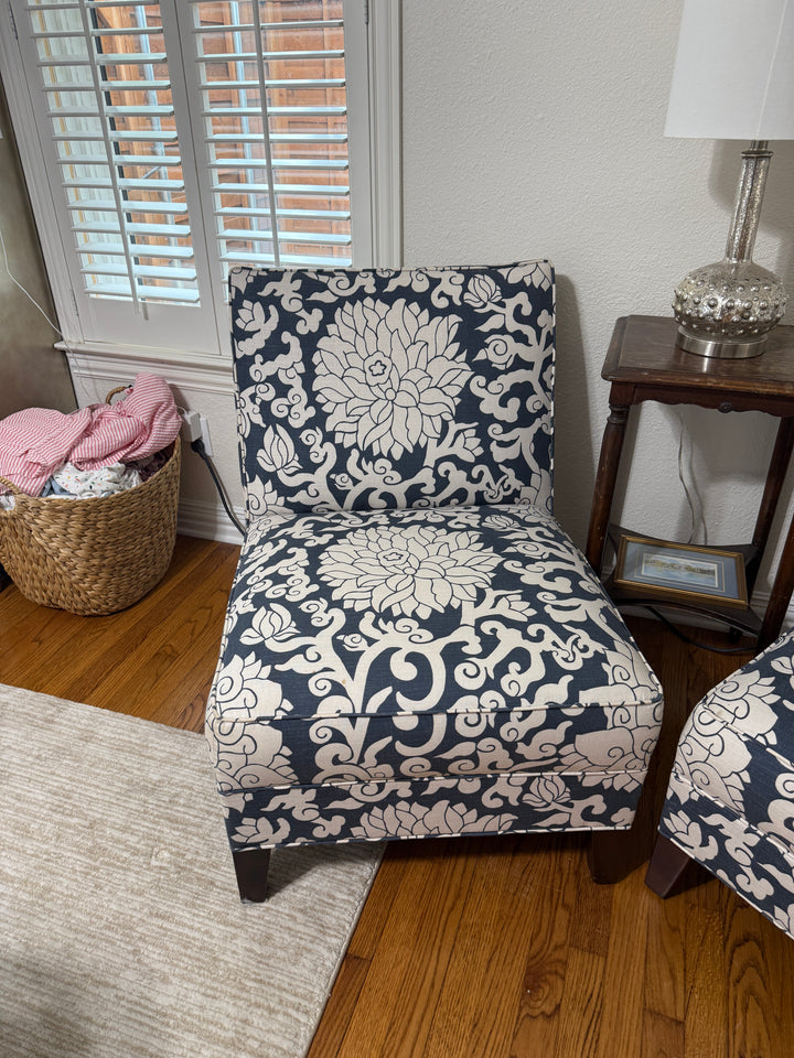 Custom Blue and White Upholstered Chairs