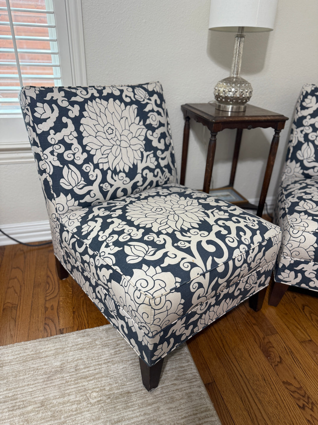 Custom Blue and White Upholstered Chairs