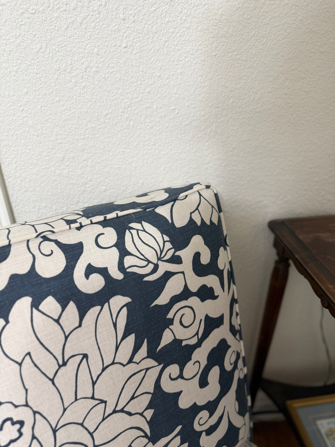 Custom Blue and White Upholstered Chairs
