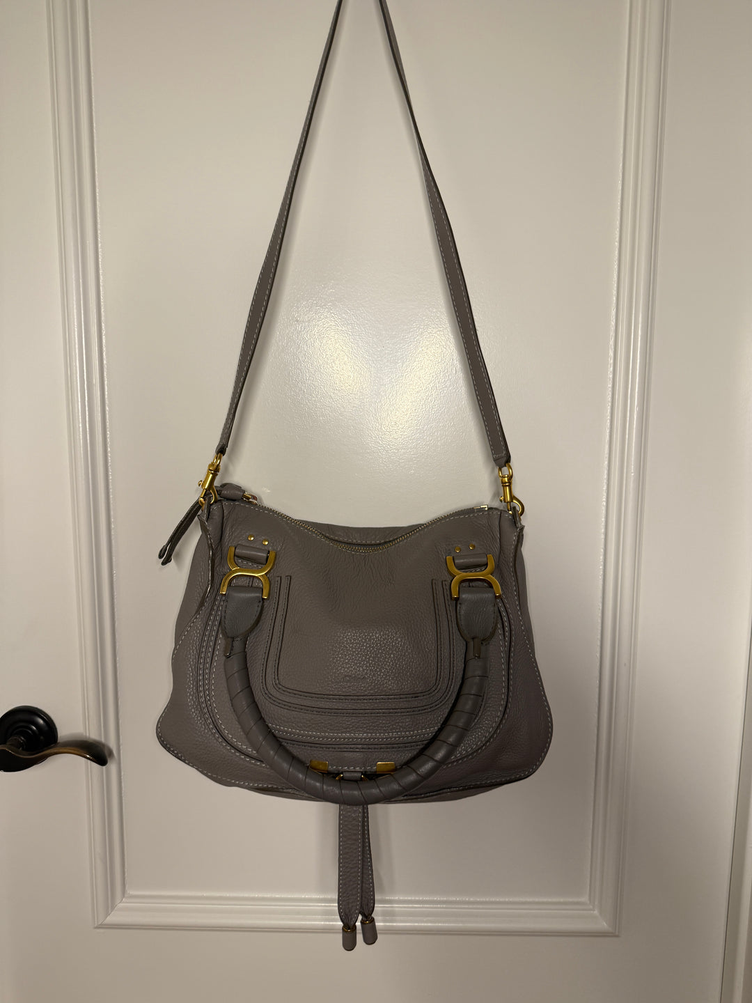 Chloé Marcie Medium Leather Satchel - Cashmere Grey / Gold