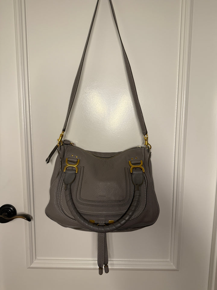Chloé Marcie Medium Leather Satchel - Cashmere Grey / Gold