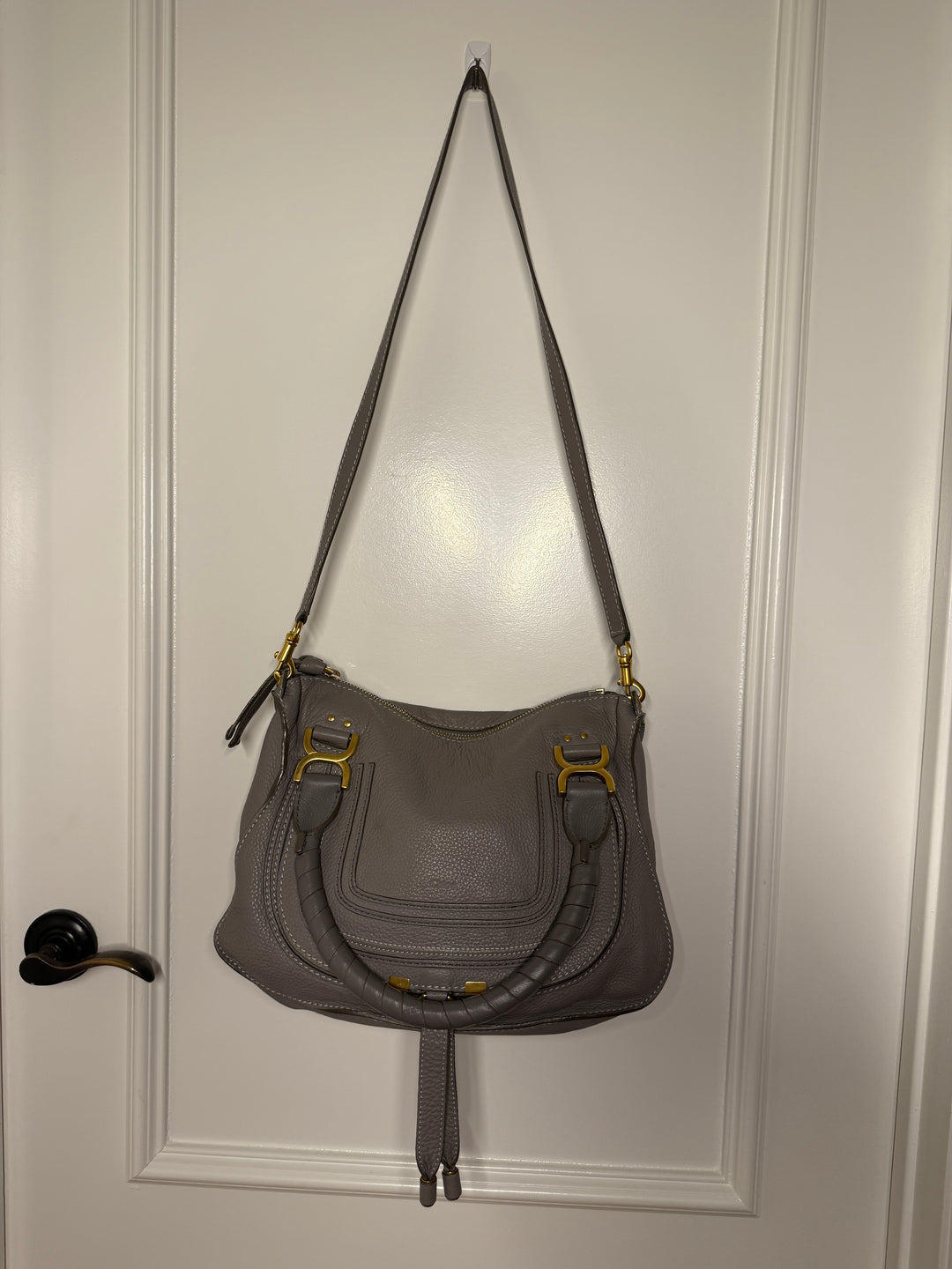 Chloé Marcie Medium Leather Satchel - Cashmere Grey / Gold