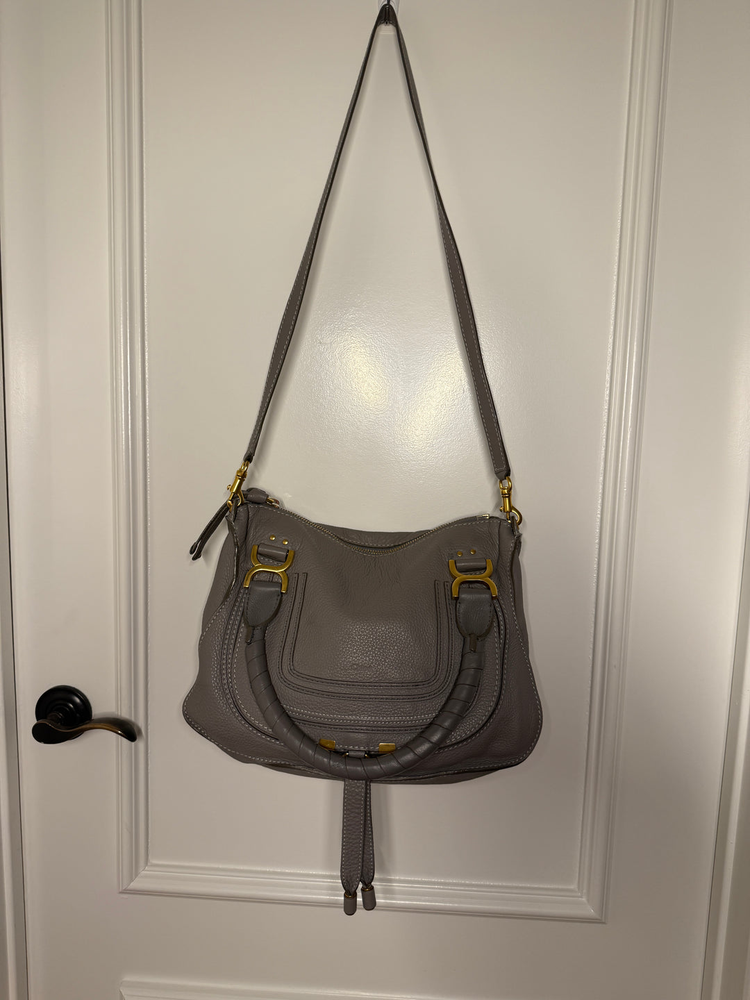 Chloé Marcie Medium Leather Satchel - Cashmere Grey / Gold
