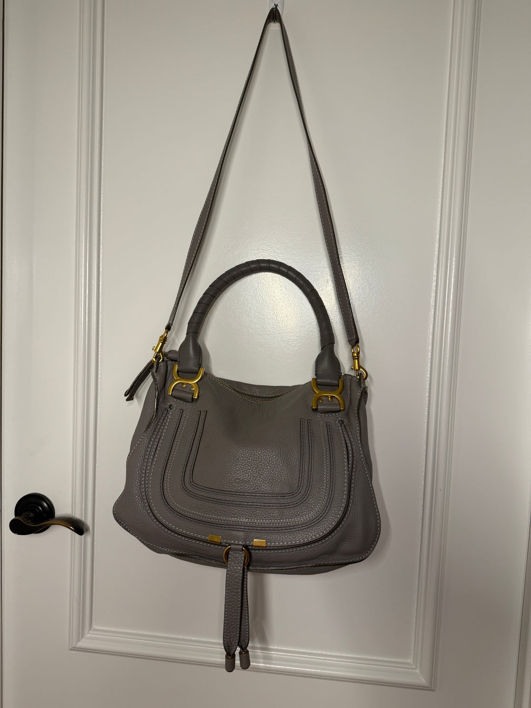 Chloé Marcie Medium Leather Satchel - Cashmere Grey / Gold