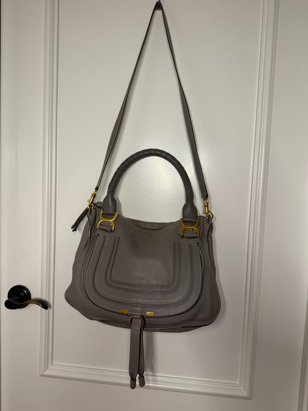 Chloé Marcie Medium Leather Satchel - Cashmere Grey / Gold